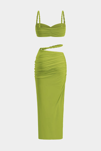 Ruched Backless Cami Top And Cut Out Skirt Set