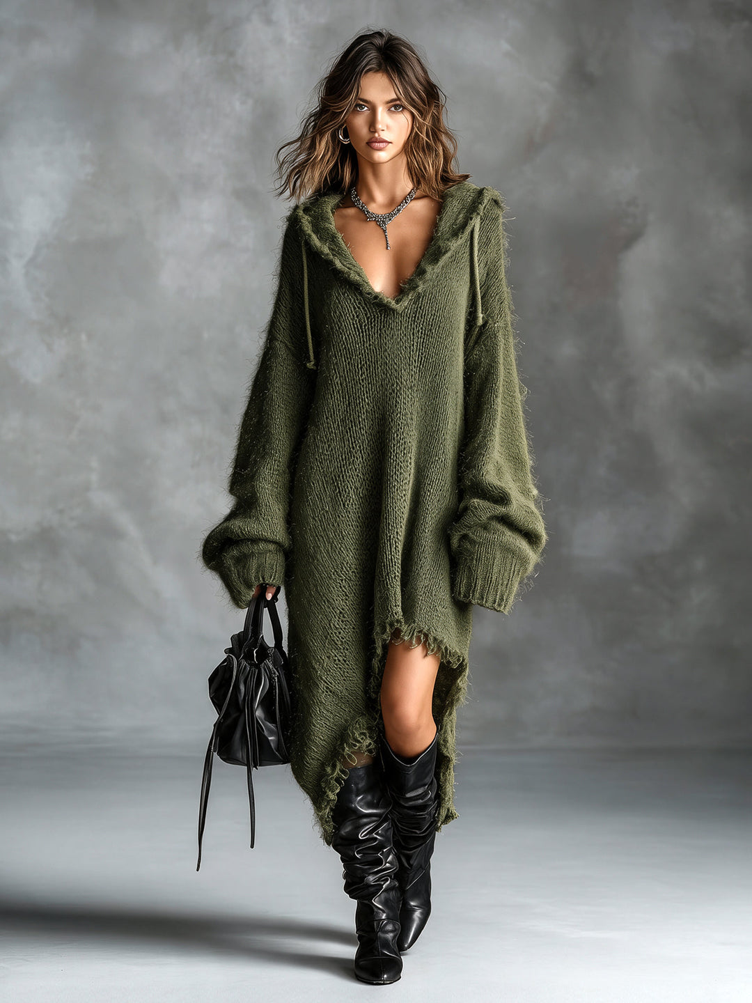 Jacinta – Oversized Hooded Knit Midi Dress