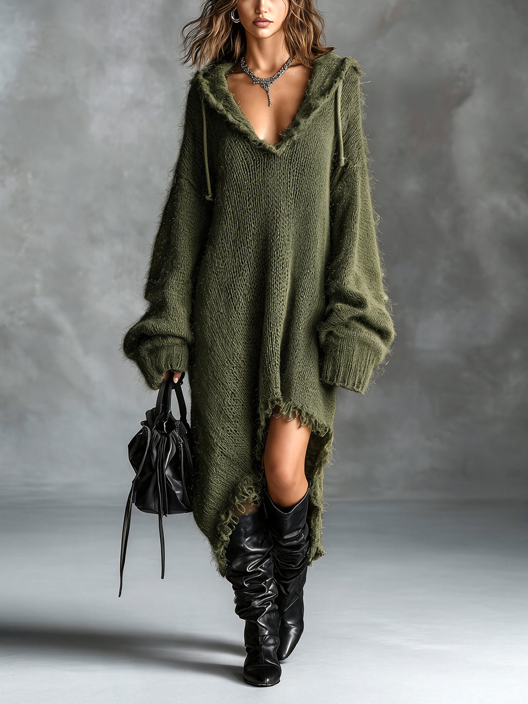 Jacinta – Oversized Hooded Knit Midi Dress