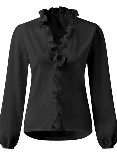 Maisie | Blouse met V-hals en lange mouwen en plooien 
