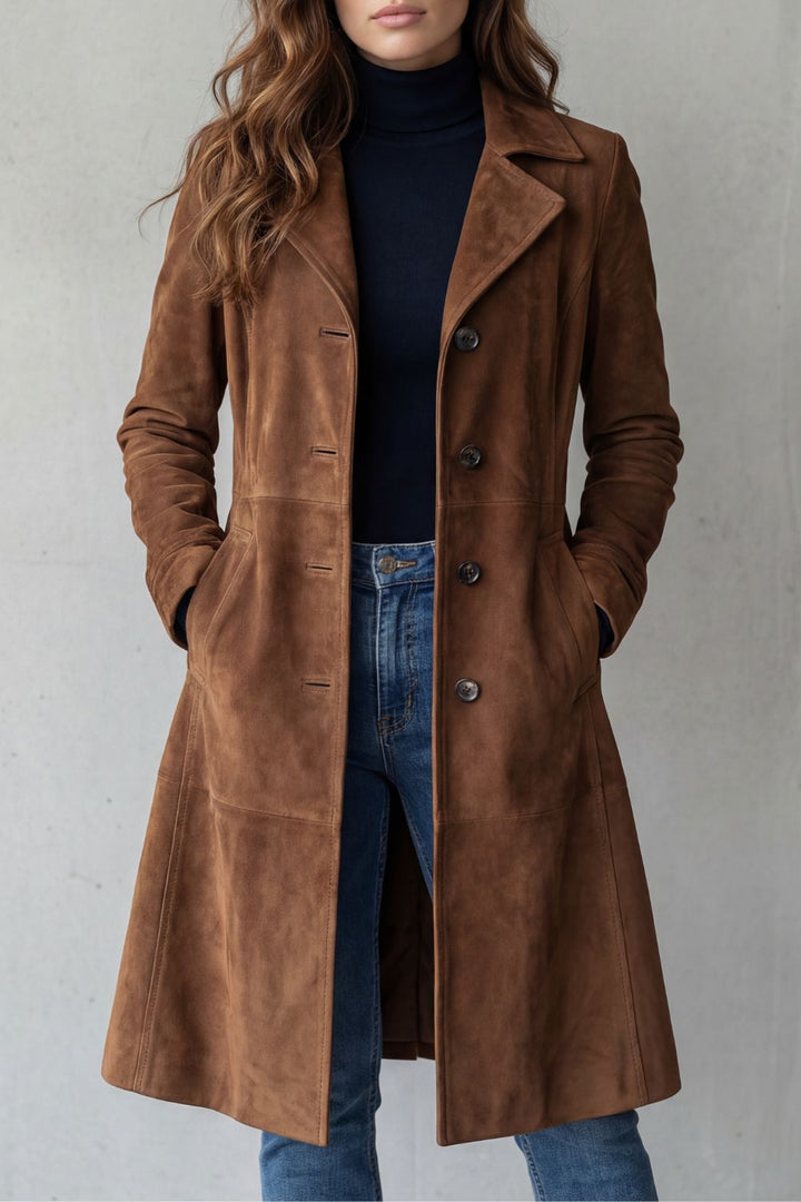 Meredith – Long Suede-Look Button Coat