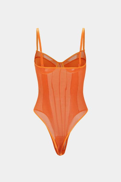 Mesh Backless Sheer Patchwork Corset Slip Bodysuit