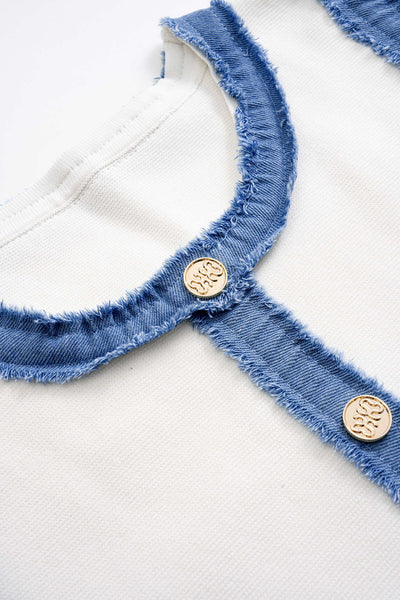 Knit Metallic Button Patchwork Sleeveless Sweater Dress
