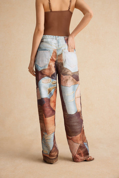 Color Block Button Wide Leg Trousers