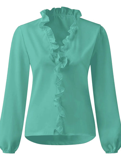 Maisie | Blouse met V-hals en lange mouwen en plooien 