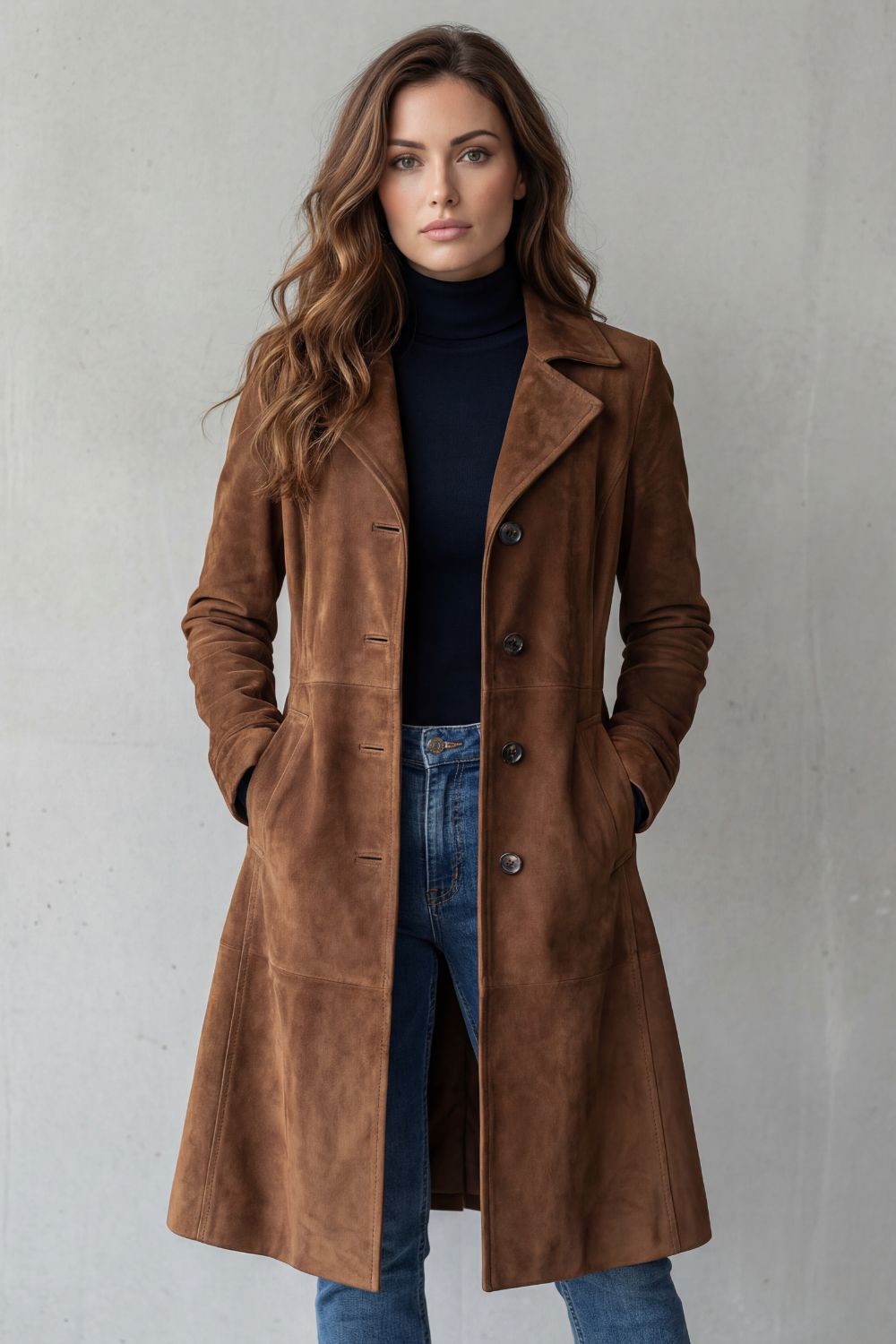 Meredith – Long Suede-Look Button Coat