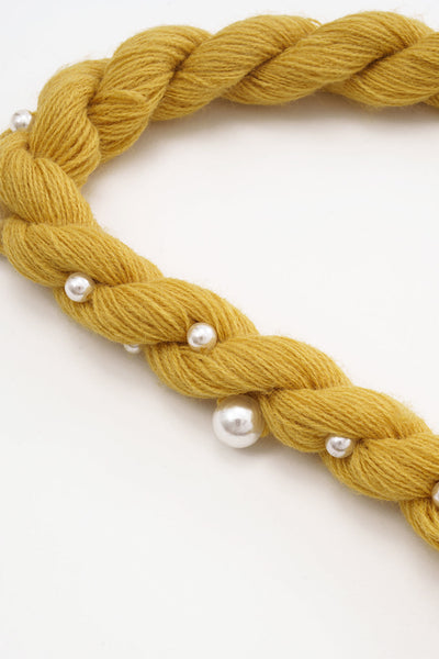 Knit Pearls Decor Halter Neck Braided Tie-Up Tank Top