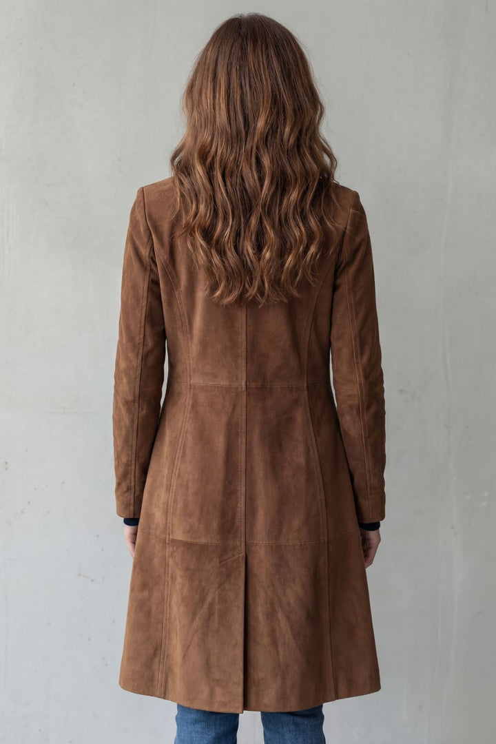 Meredith – Long Suede-Look Button Coat