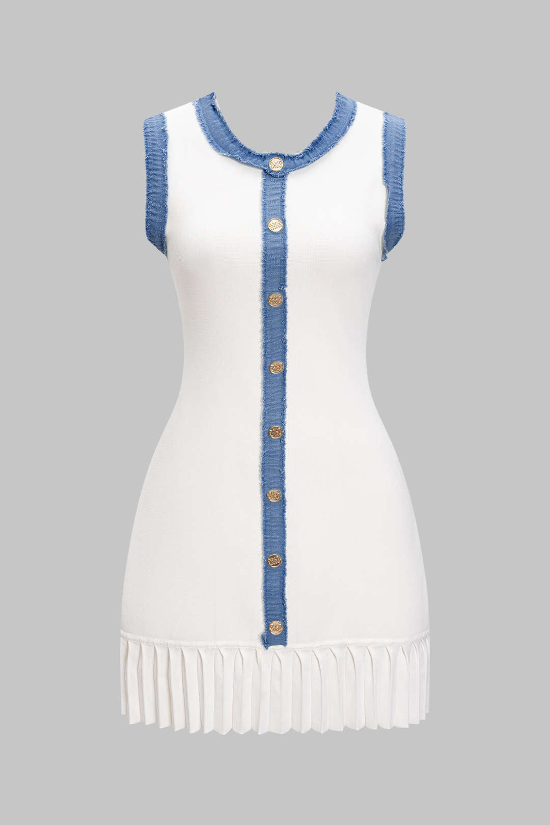 Knit Metallic Button Patchwork Sleeveless Sweater Dress
