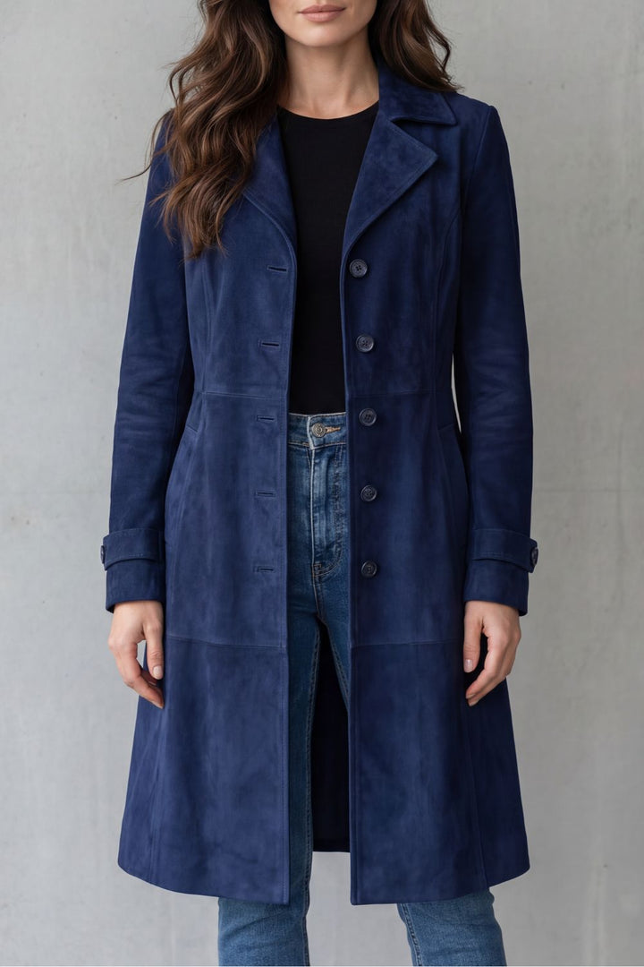 Meredith – Long Suede-Look Button Coat