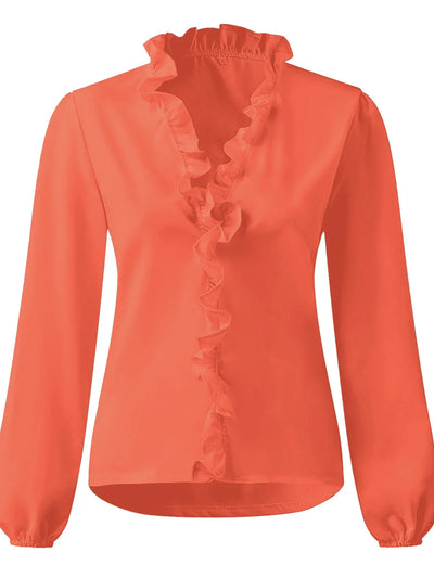 Maisie | Blouse met V-hals en lange mouwen en plooien 