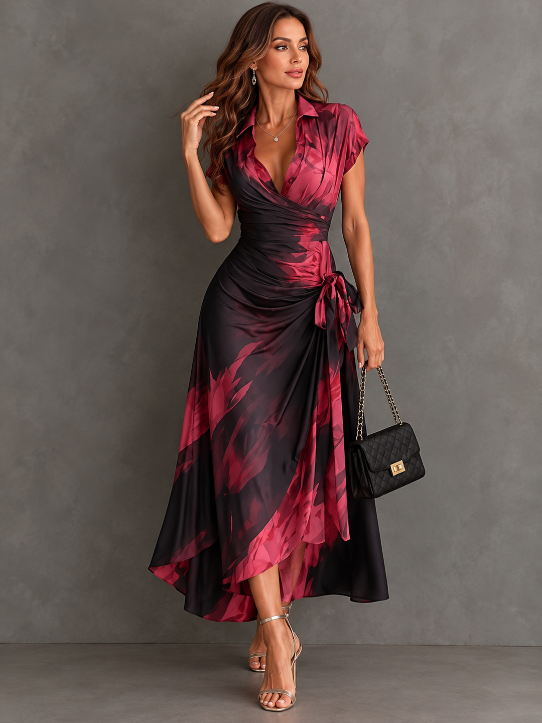 Sorcha – Wrap Midi Dress with Bold Print