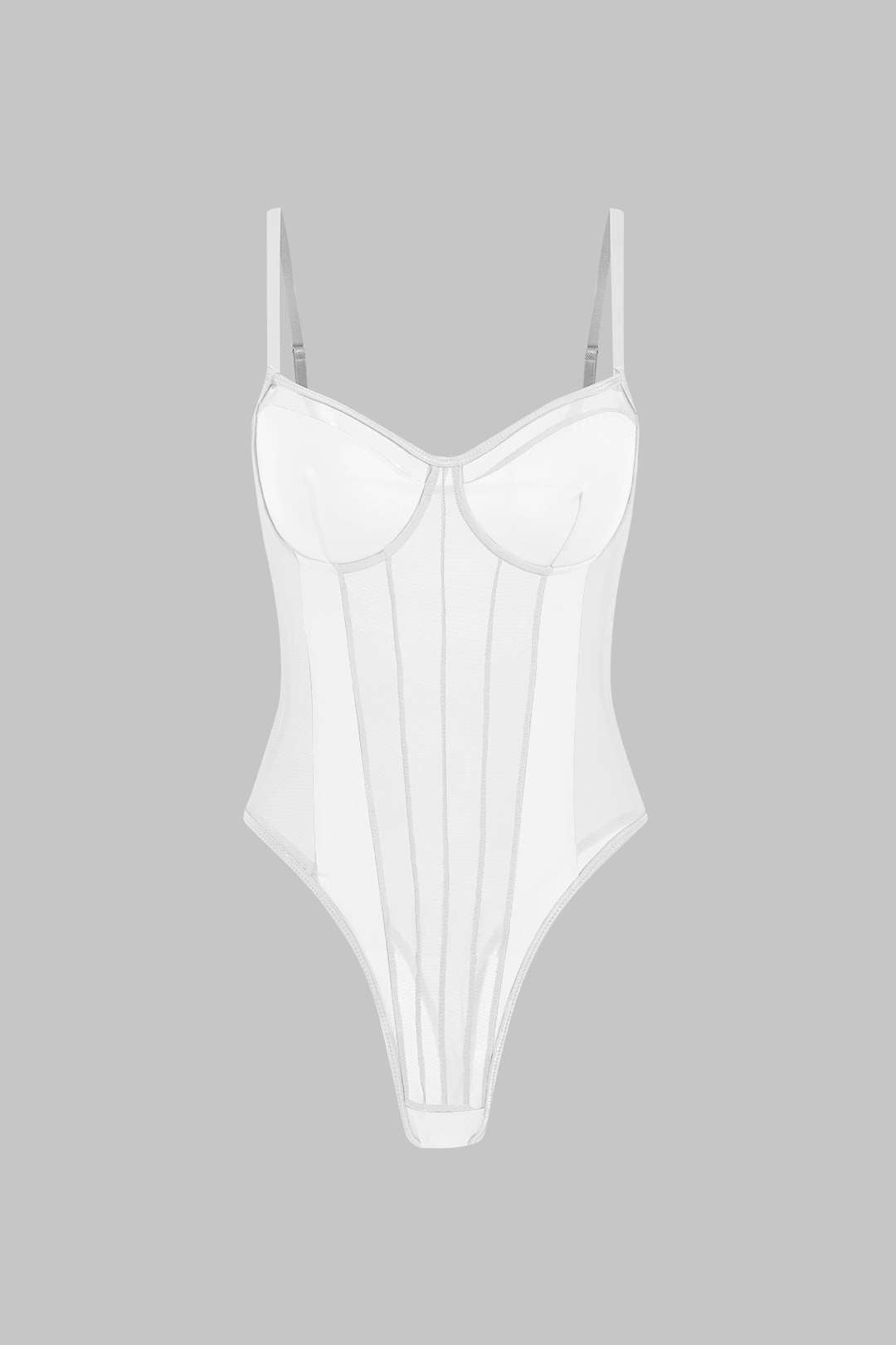 Mesh Backless Sheer Patchwork Corset Slip Bodysuit