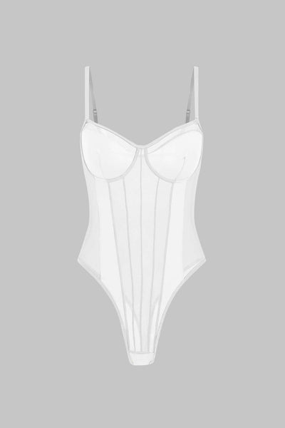 Mesh Backless Sheer Patchwork Corset Slip Bodysuit