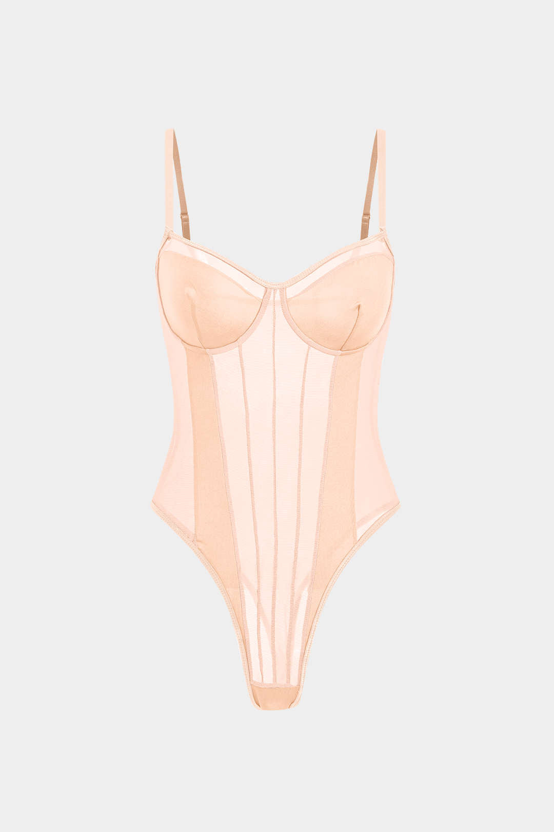 Mesh Backless Sheer Patchwork Corset Slip Bodysuit
