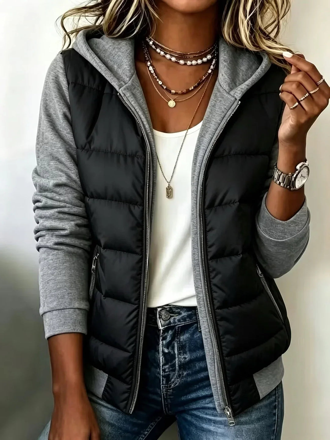 Phyllis – Hooded Padded Colour-Block Jacket