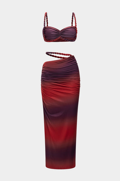 Ruched Backless Cami Top And Cut Out Skirt Set