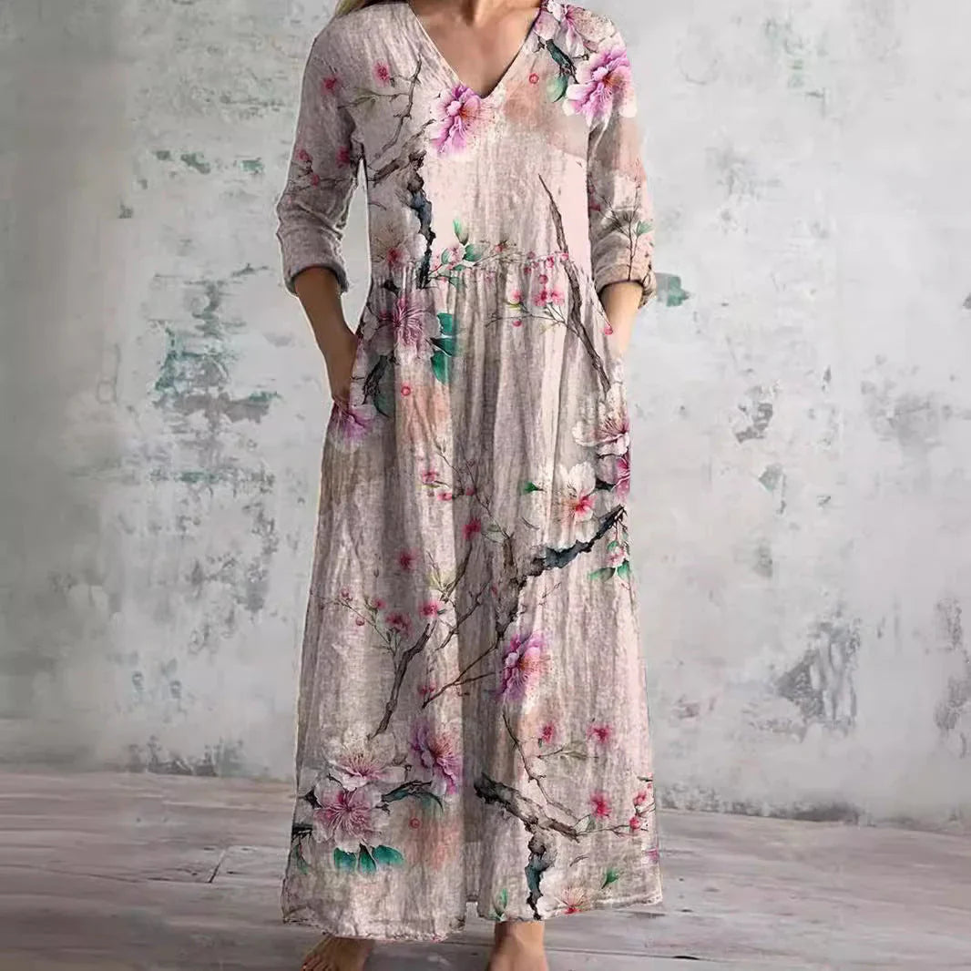 Ava | Maxi Orchidee Jurk