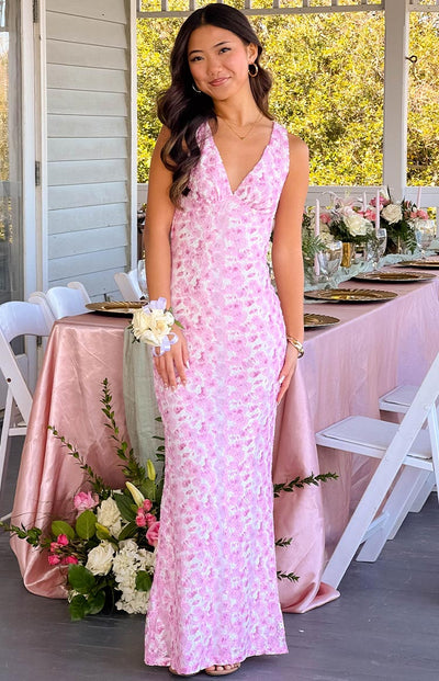 Marida roze kanten maxi-jurk