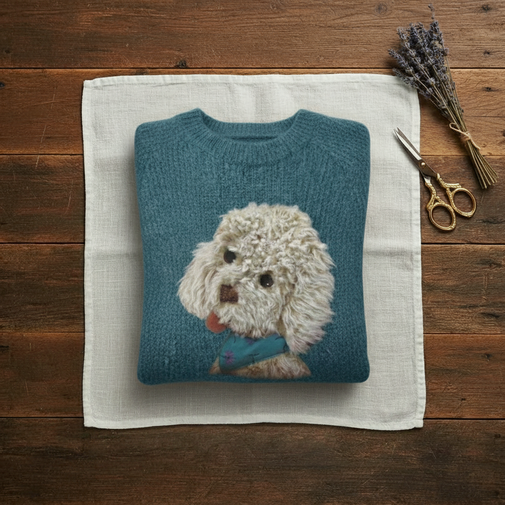 Ursula – Fluffy Knit Jumper with Novelty Dog