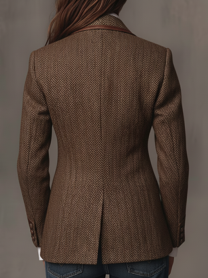 Esme – Herringbone Blazer with Printed Panels