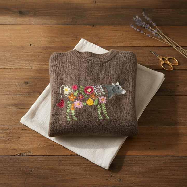 Phyllis – Floral Animal Embroidered Knit Jumper