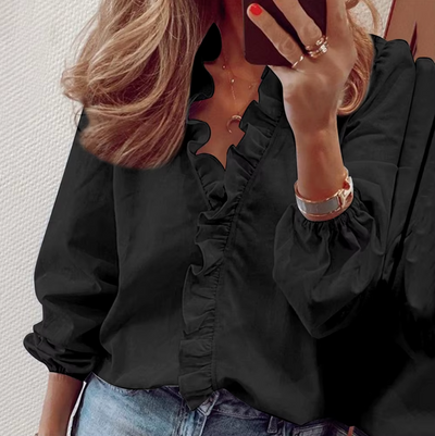 Maisie | Blouse met V-hals en lange mouwen en plooien 
