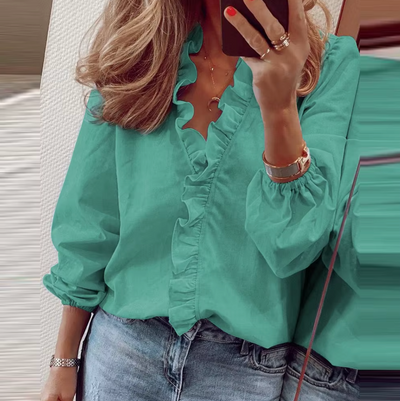 Maisie | Blouse met V-hals en lange mouwen en plooien 