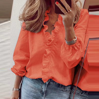 Maisie | Blouse met V-hals en lange mouwen en plooien 