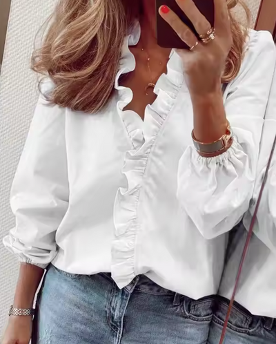 Maisie | Blouse met V-hals en lange mouwen en plooien 