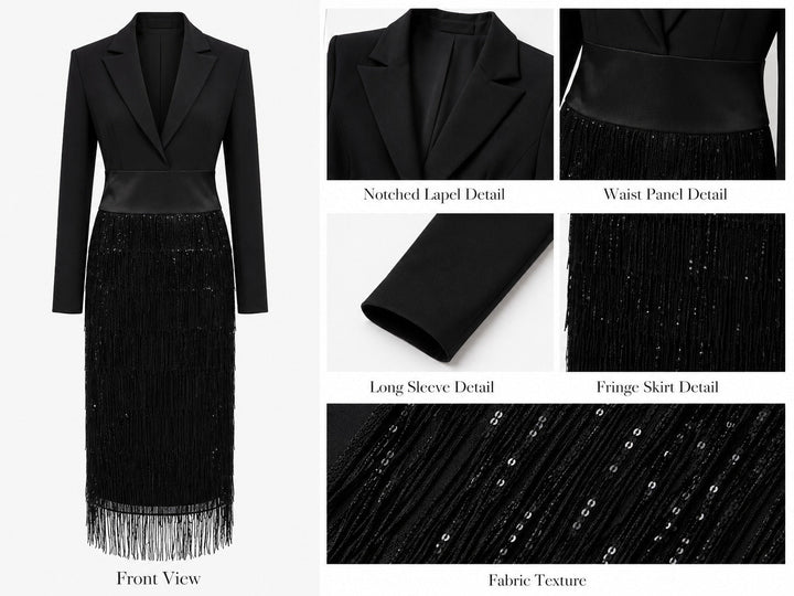 Kathleen – Sequin Fringe Blazer Midi Dress