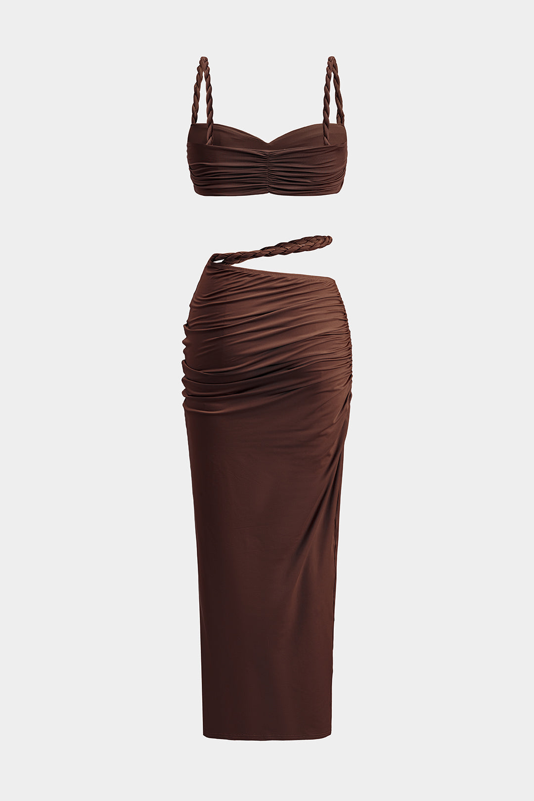 Ruched Backless Cami Top And Cut Out Skirt Set