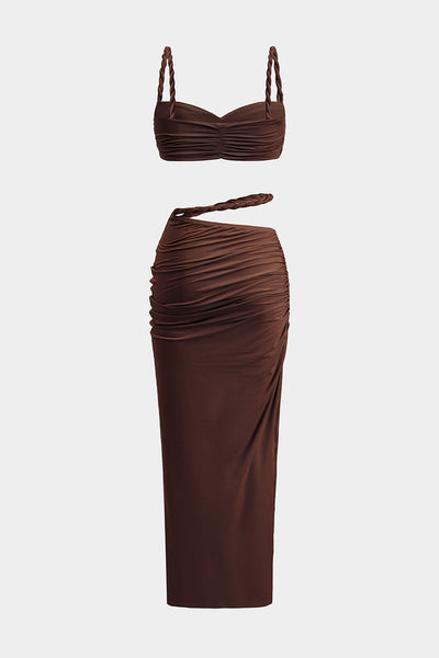 Ruched Backless Cami Top And Cut Out Skirt Set