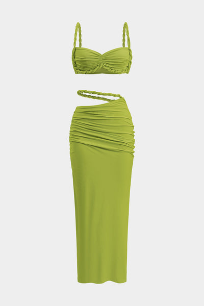 Ruched Backless Cami Top And Cut Out Skirt Set