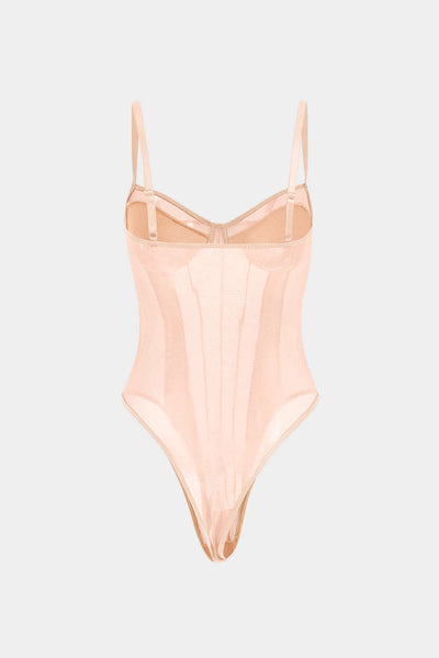 Mesh Backless Sheer Patchwork Corset Slip Bodysuit