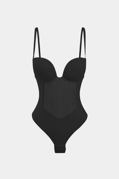 Mesh Patchwork Corset Bustier Slip Bodysuit