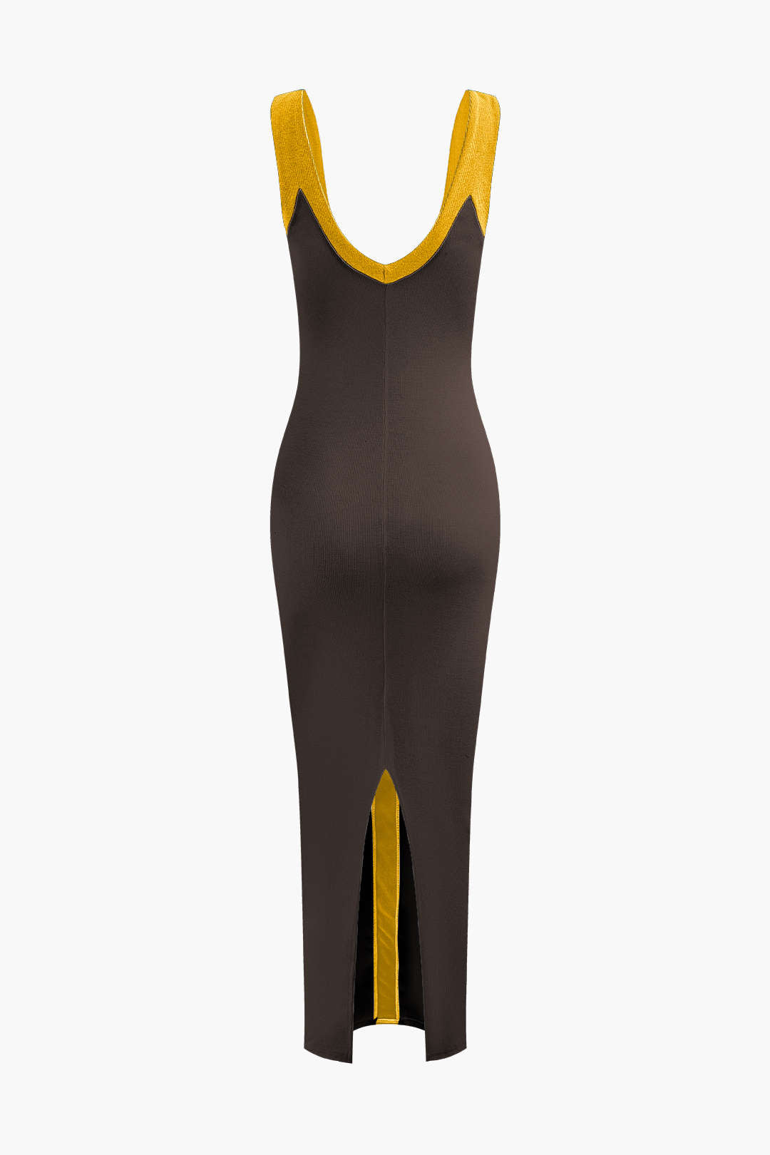 Elegant Two-Tone Deep V Ribbed Maxi Dress