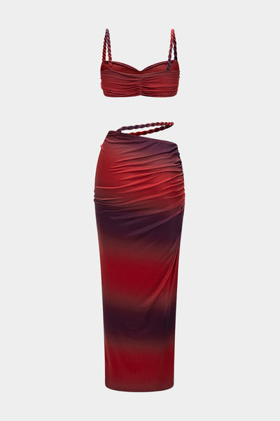 Ruched Backless Cami Top And Cut Out Skirt Set