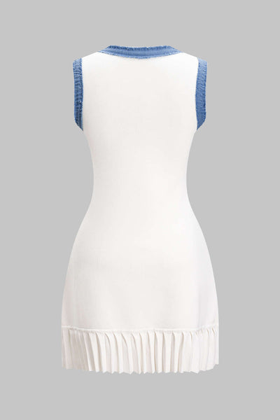 Knit Metallic Button Patchwork Sleeveless Sweater Dress