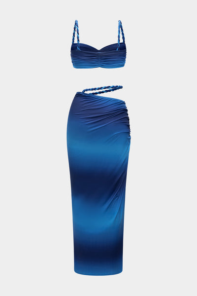 Ruched Backless Cami Top And Cut Out Skirt Set