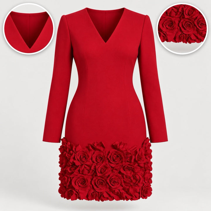 Emmeline – Long Sleeve Dress with Rose Hem