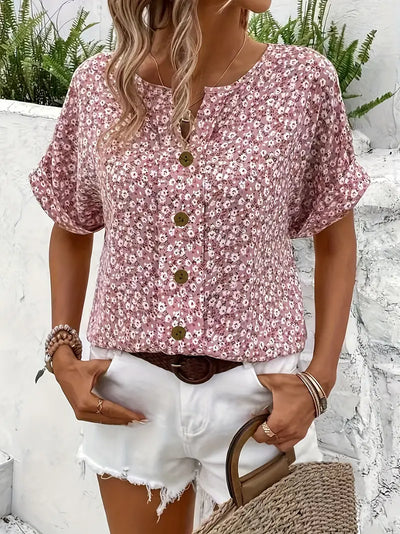 Jenna | Blouse met bloemenprint en knoopjes 