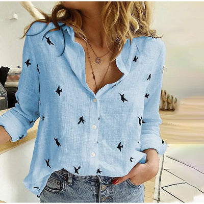 Kaia | Shirt met lange mouwen en vogelprint 