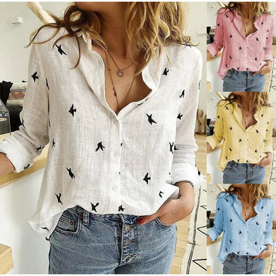 Kaia | Shirt met lange mouwen en vogelprint 