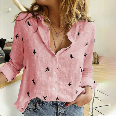 Kaia | Shirt met lange mouwen en vogelprint 