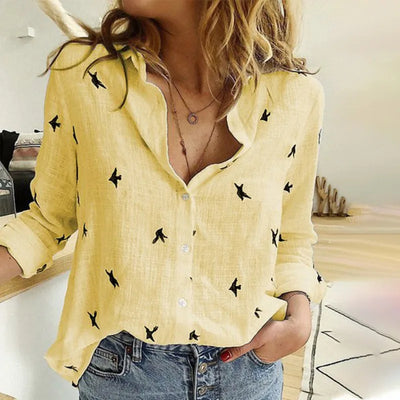 Kaia | Shirt met lange mouwen en vogelprint 