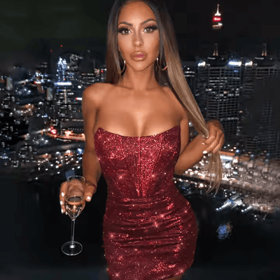 FAYE CORSET MINI DRESS - RED